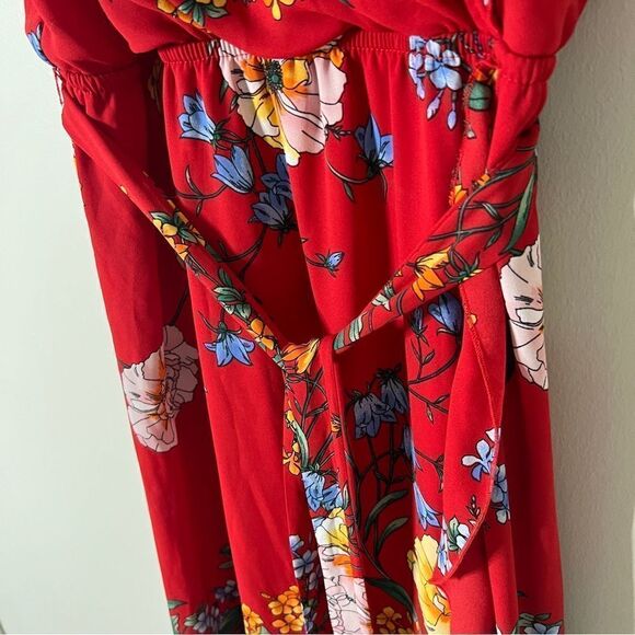 Charming Charlie Sleeveless Red High Low Ruffle Floral Dress Size Medium - Picture 6 of 10